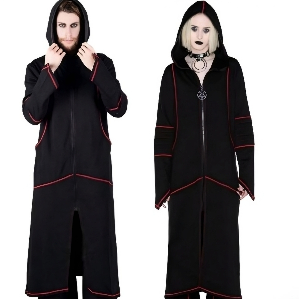 Killstar ✦ Darkside Longline Hooded Jacket ✦ Black Cotton Blend Zip Front L NWT